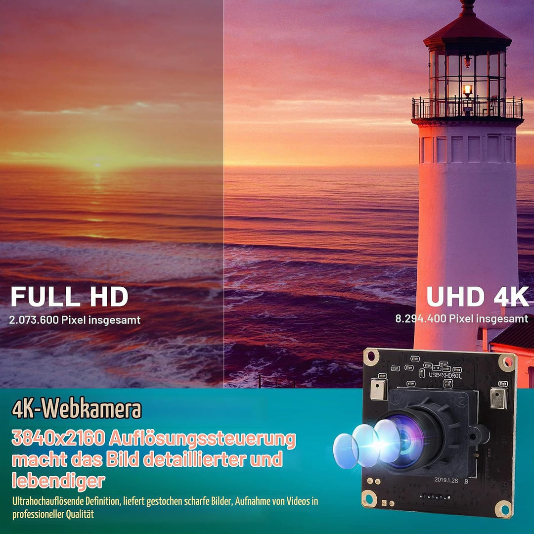 ELP 4K Ultra HD Webcam Unterstützung 3840x2160@30fps mit No-Distortion Objektiv, IMX317 Sensor PC We