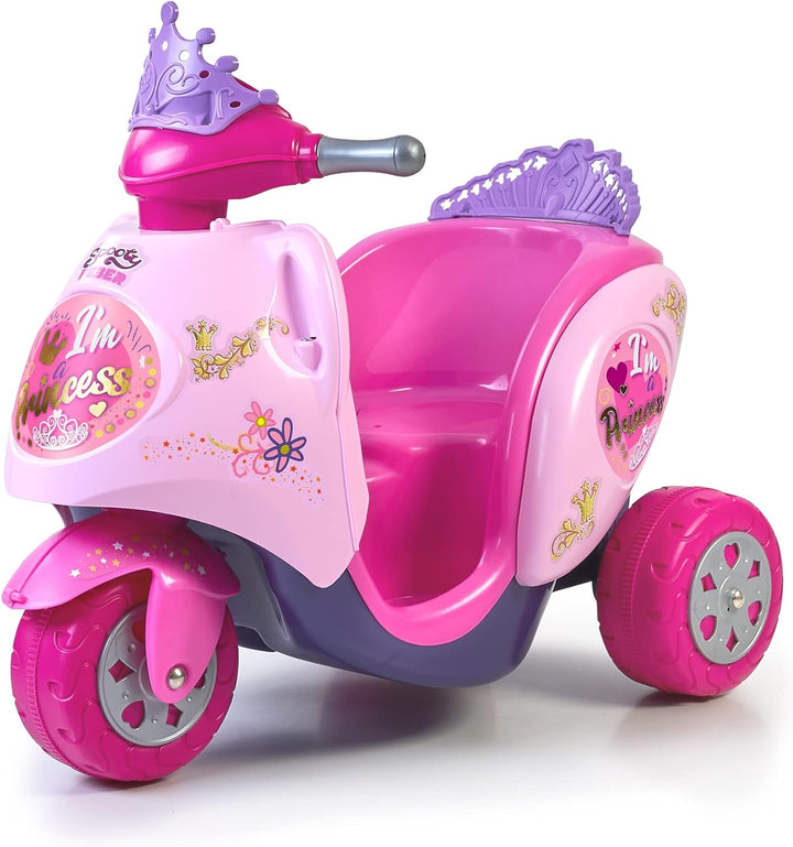 FEBER - Scooty Little Princess, 6V rosa Elektroroller und Aufsitzmobile mit Prinzessinnendesign, mit