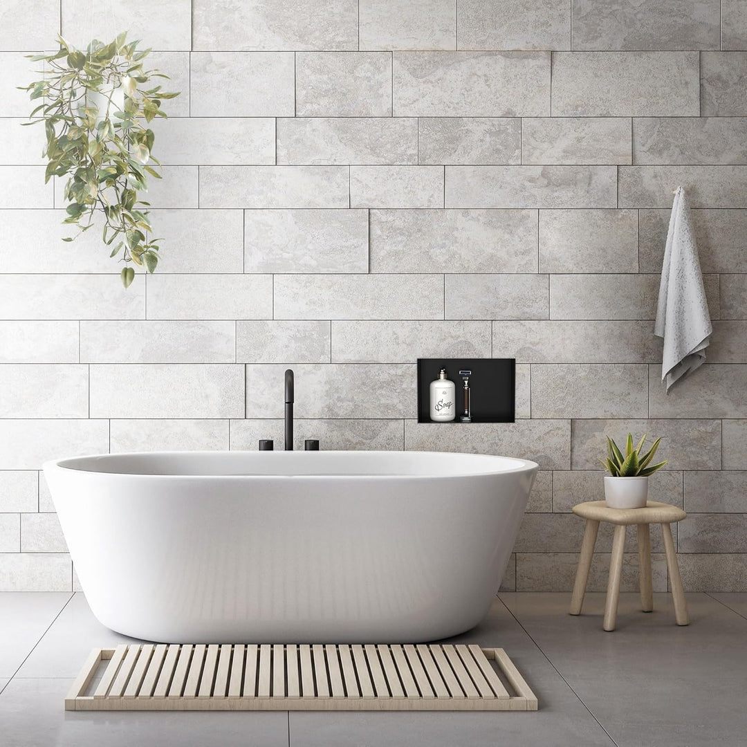 LuxeBath Wandnische aus Edelstahl, 20x30x10 cm, Schwarz, Duschnische, Randlos, Einbauregal, Flexible