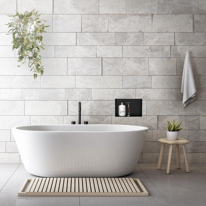 LuxeBath Wandnische aus Edelstahl, 20x30x10 cm, Schwarz, Duschnische, Randlos, Einbauregal, Flexible