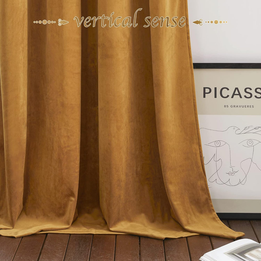 PONY DANCE Samtvorhang Kräuselband Gardinen Samt Gold Wohnzimmer Vorhänge (300g/m²) 2er Set H 240 x