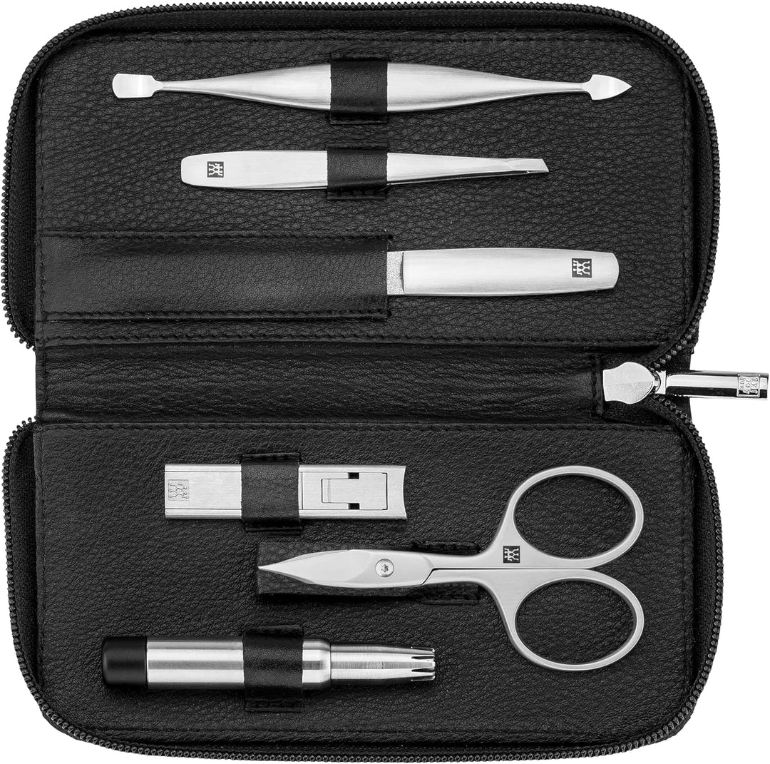 ZWILLING Maniküreset 6-teilig Nagelpflegeset aus Rindleder mit Reissverschluss, Premium, Schwarz