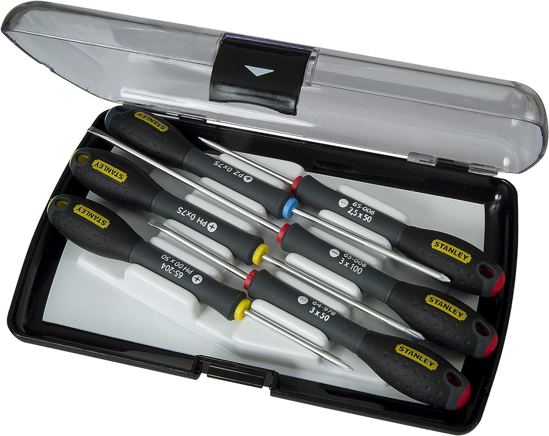 Stanley FatMax Instrumenten-Set 6-teilig (Parallel 2.5/3/3 PH 00/0 PZ0, weiches Griffende, Chrom-Van