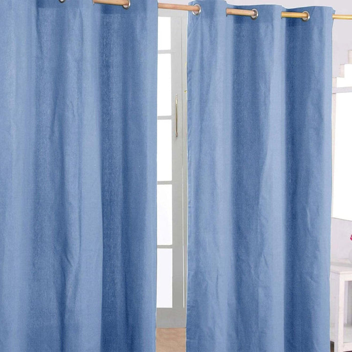 Homescapes 2er Set eifarbige Ösen Gardinen je B117 x L137 cm aus 100% Baumwolle, blickdichte Vorhäng