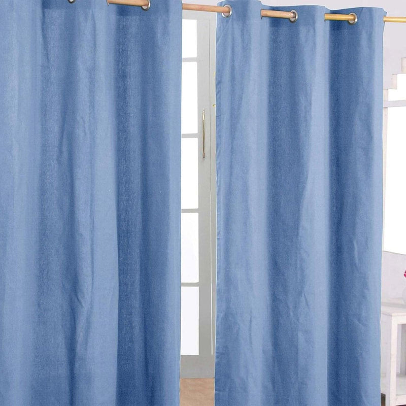 Homescapes 2er Set eifarbige Ösen Gardinen je B137 x L228 cm aus 100% Baumwolle, blickdichte Vorhäng