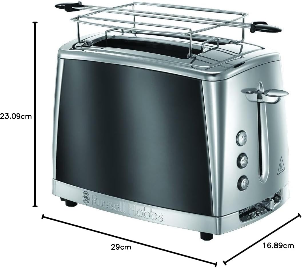 Russell Hobbs Toaster [für 2 Scheiben] Luna Edelstahl Grau (extra breite Toastschlitze, inkl. Brötch