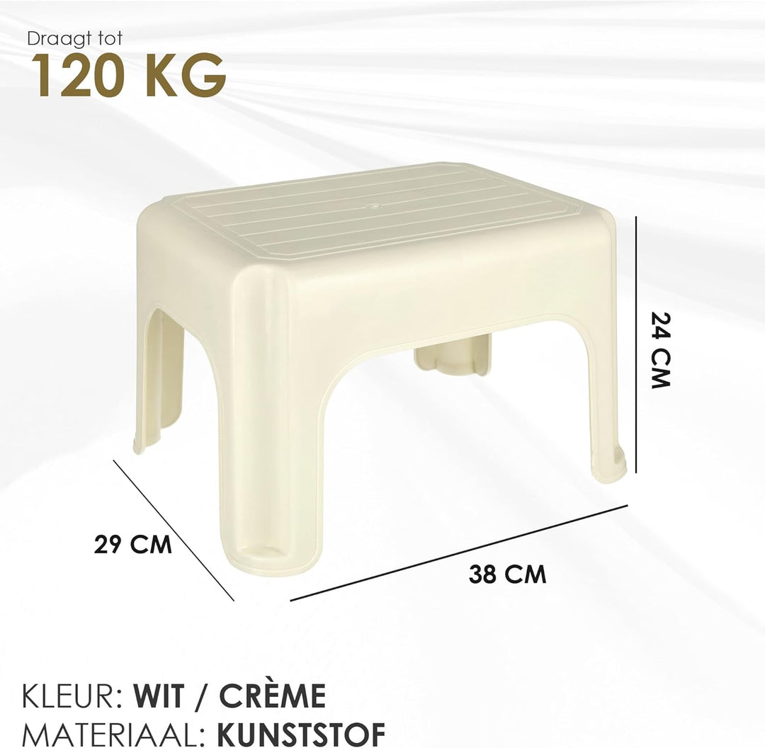 Tritthocker Erwachsene Weiss/Creme – 120 KG Tragkraft – Rutschfester Hocker 38x29x24 cm – Leichte Tr