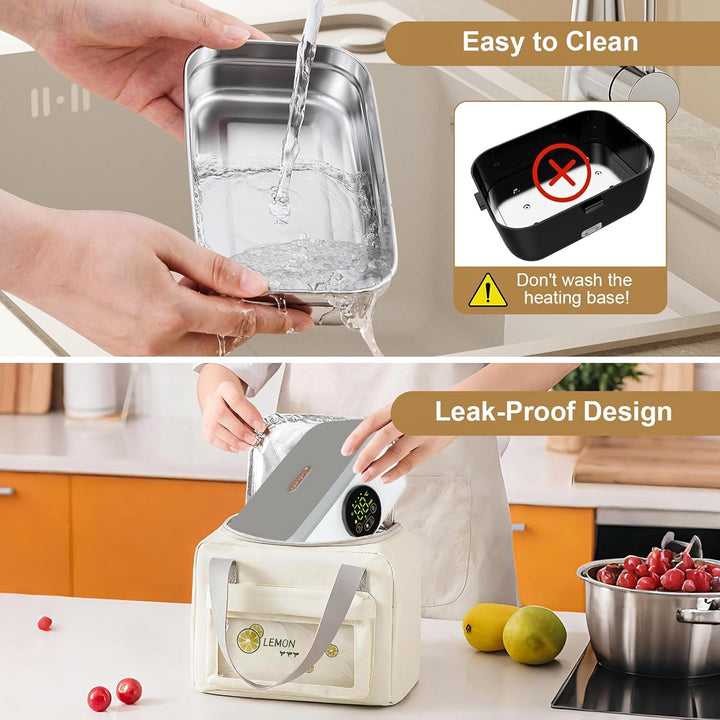 Kabellose Beheizte Lunchbox 1L, 16000mAh Tragbare Elektrische Lunchbox mit Timer und 6 Temperaturstu