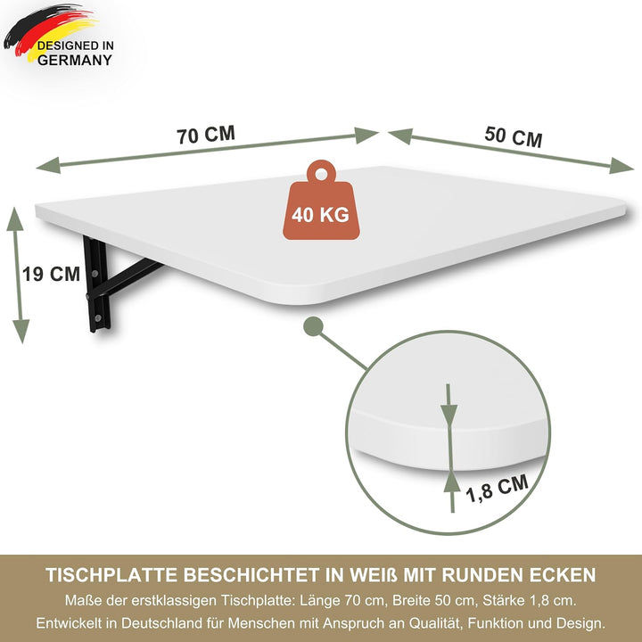 Wandklapptisch Schreibtisch Tischplatte 70x50 cm Klapptisch Esstisch Küchentisch für die Wand Bartis