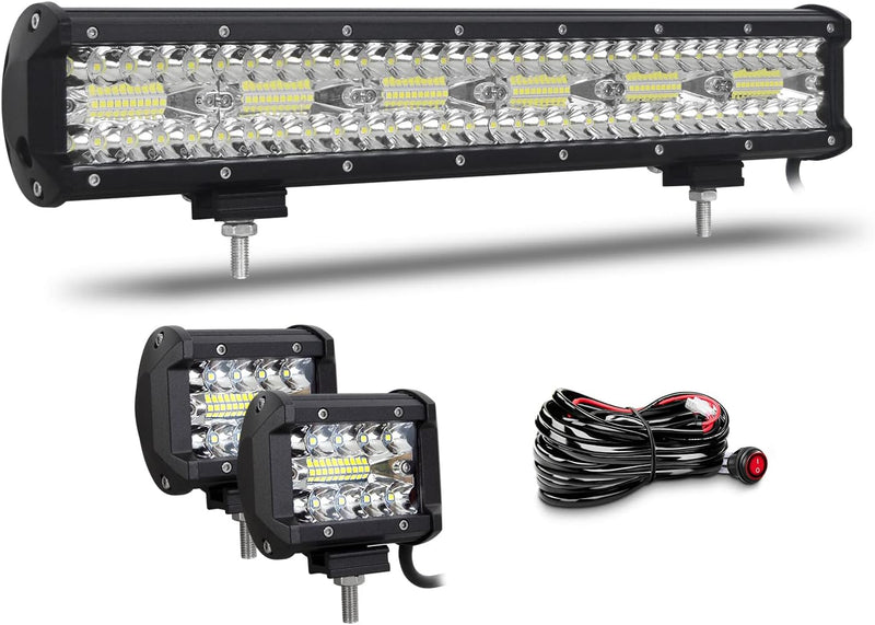 Willpower 17 Zoll 43CM 360W Led Arbeitsscheinwerfer Bar + 4 Zoll 10CM 60W Led Scheinwerfer + Kabelba
