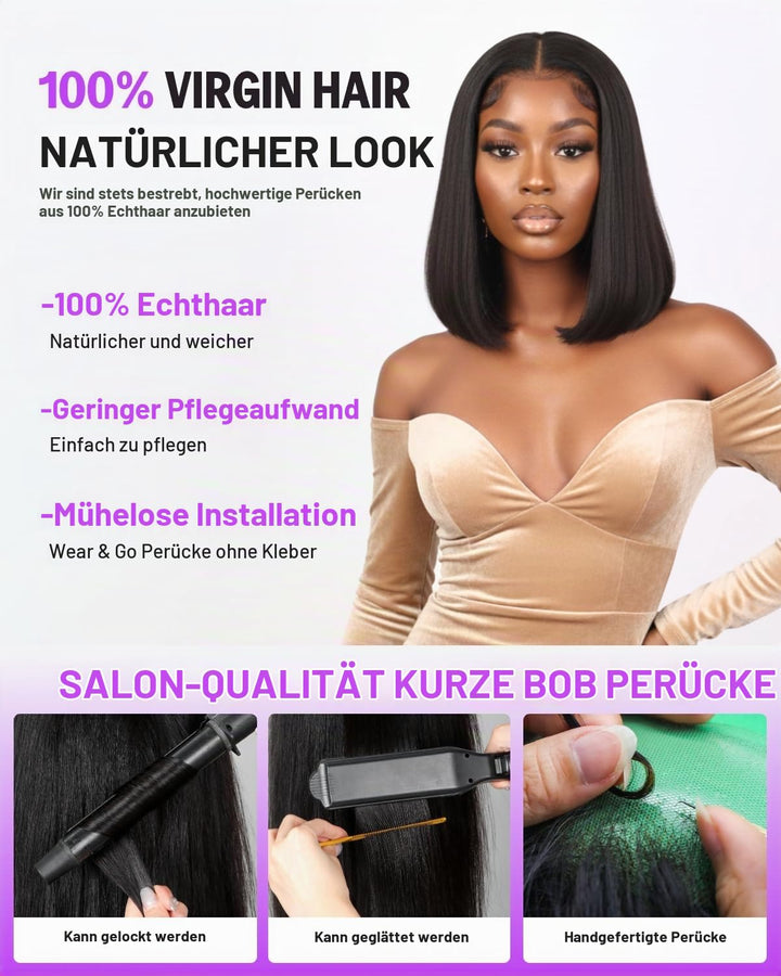Wear and Go Glueless Bob Wig Human Hair For Black Echthaar Perücke Pre Cut 5x6 HD Lace Front Human H