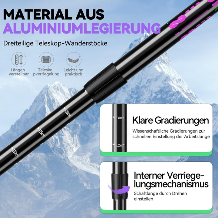 DOBESTS Teleskop-Wanderstöcke 2 Stück, Nordic-Walking-Stöcke 65-135 cm Violett, Violett