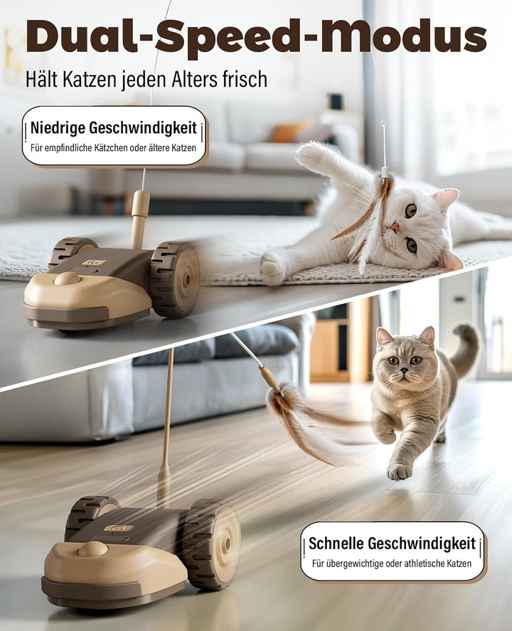 Casfuy 3-in-1 interaktives Katzenspielzeug - 2-Geschwindigkeit katzenspielzeug elektrisch selbstbesc