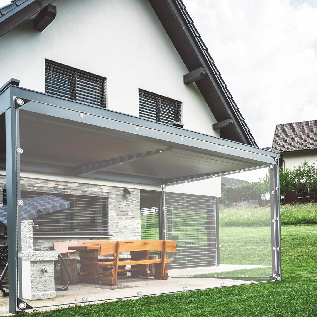Abdeckplane Wasserdicht, Reissfest Transparent Plane mit Ösen, 0.3mm Dick Multifunktionale PVC Schut