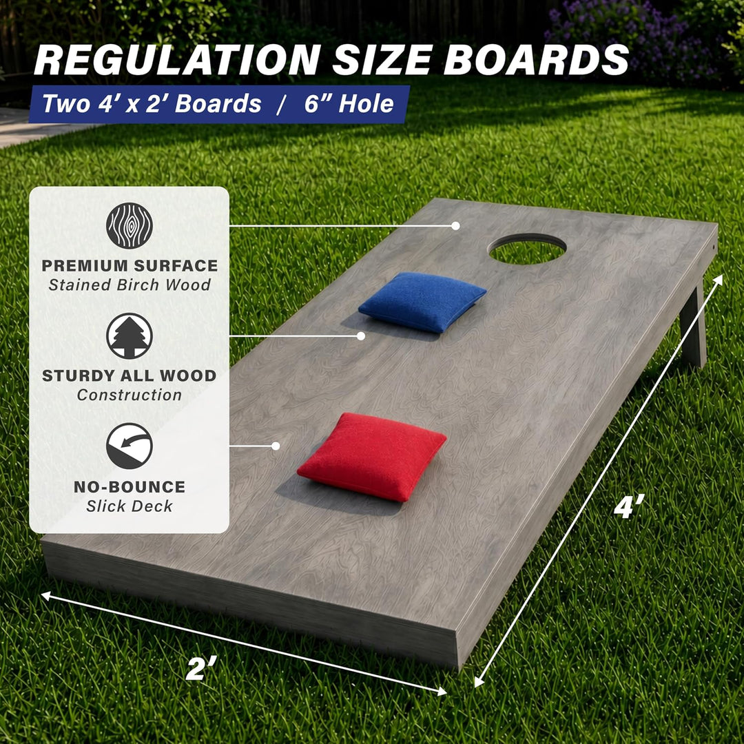 GoSports Cornhole-Set aus Holz, graue Oberfläche, inklusive Tragetasche