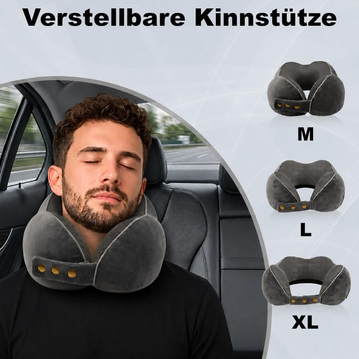 RAWS Reisekissen - Verstellbares Memory Foam Nackenkissen mit flexiblen Druckknöpfen für 360° Stütze
