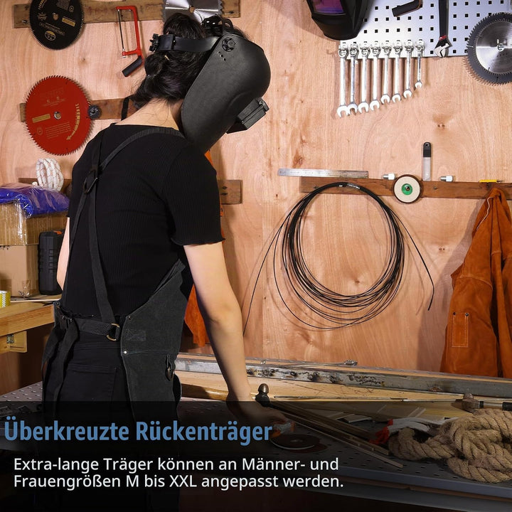 QeeLink Schweisserschürze Leder mit 6 Taschen, Lederschürze – Flammhemmende &amp; Hitzebeständige Arbeit