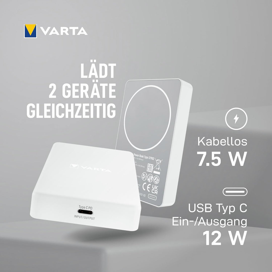 VARTA Mag Pro Wireless Powerbank 5000 mAh White, Box Mag Pro 5000 weiss, Mag Pro 5000 weiss
