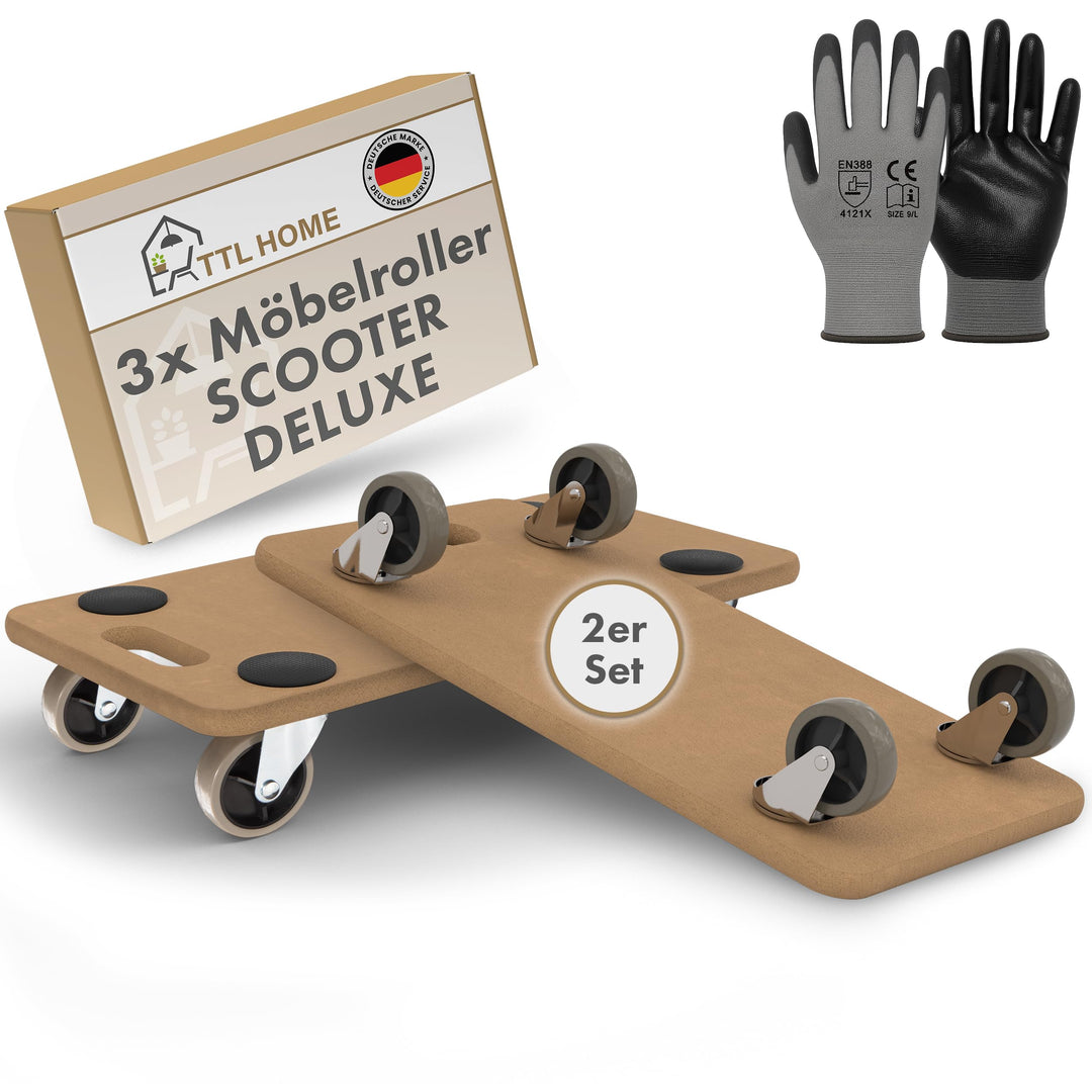 2er Set Möbelroller SCOOTER DELUXE 58x30x11cm - 250kg Traglast lackiertes Rollbrett Transportroller