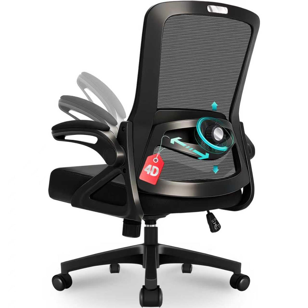 Bürostuhl Ergonomisch, Schreibtischstuhl mit Verstellbarer 4D Lendenwirbelstütze, Drehstuhl mit Klap