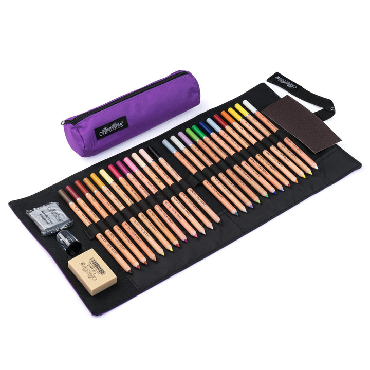 CRETACOLOR Rolletui „Fine Art Pastel“ 29-tlg – Pastellstifte mit Zubehör – Künstlerstifte für Zeichn
