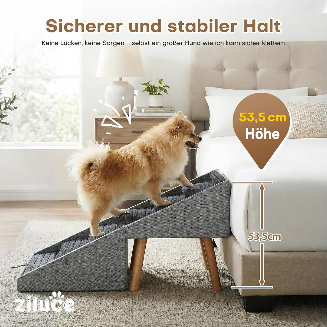 Hunde Treppe für kleine Hunde und Katzen für Couch und Bett, Klappbare 2-in-1 Holz Haustier Schritte