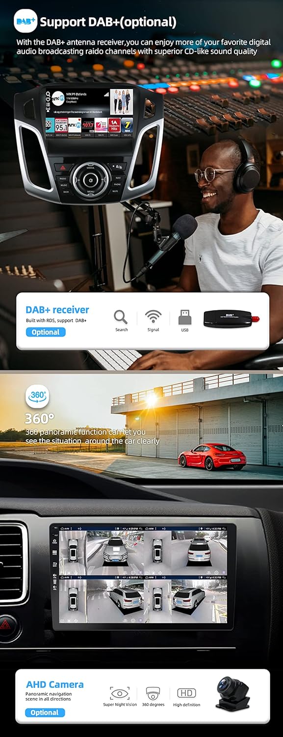 JOYX Android 13 IPS Autoradio Passt für Ford Focus (2012-2017) - [4G+64G] - Eingebaut DSP/Carplay/An