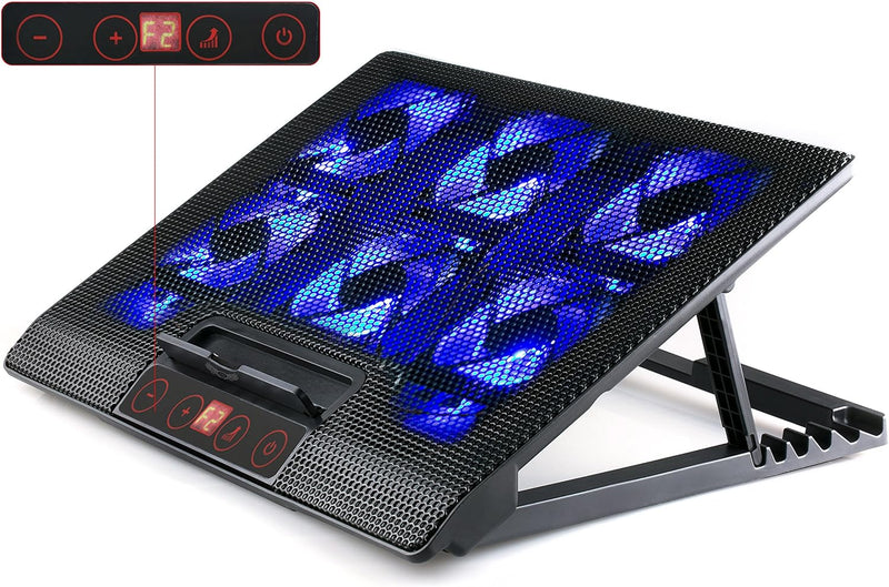 skgames Notebook Laptop Kühler Gamer Ständer Unterlage für 10-17 Zoll, 6 x LED Lüfter, LCD Lüfterste