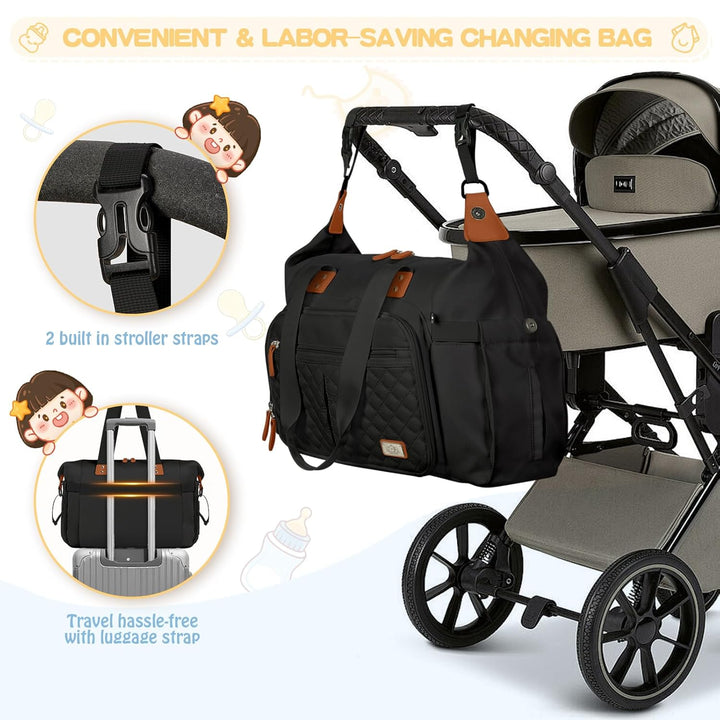 RAINSMORE Baby Wickeltasche Gross mit Schnullertasche und Wickelunterlage Multifunktions Babytasche