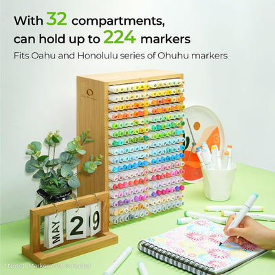 Ohuhu Bambus Marker Organizer, Holz Desktop Aufbewahrung für 224 Markerstifte Honolulu und Oahu Seri