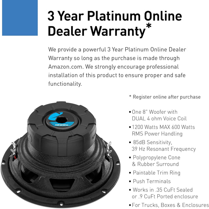 Planet Audio AC8D Planet 8" DVC Woofer 1200W MAX 4 Ohm