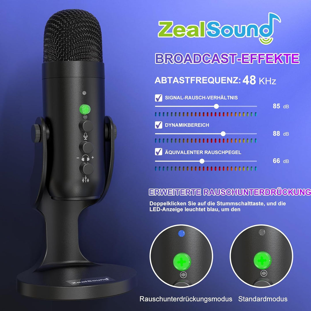 zealsound 2-in-1 Wireless Podcast Mikrofon Kit – Dual 2.4GHz Desktop Mikrofone für PC Mac iPhone PS5