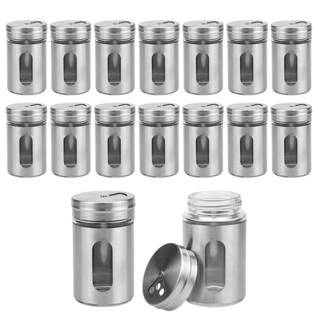 Lawei 16er-set Gewürzgläser-Set Silber 90ml Edelstahl Vorratsgläser Gewürzdosen mit Sichtfenster, Ge
