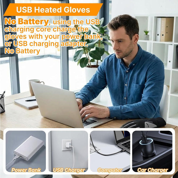 USB Beheizbare Handschuhe für Herren Damen Wasserdichte Winterhandschuhe