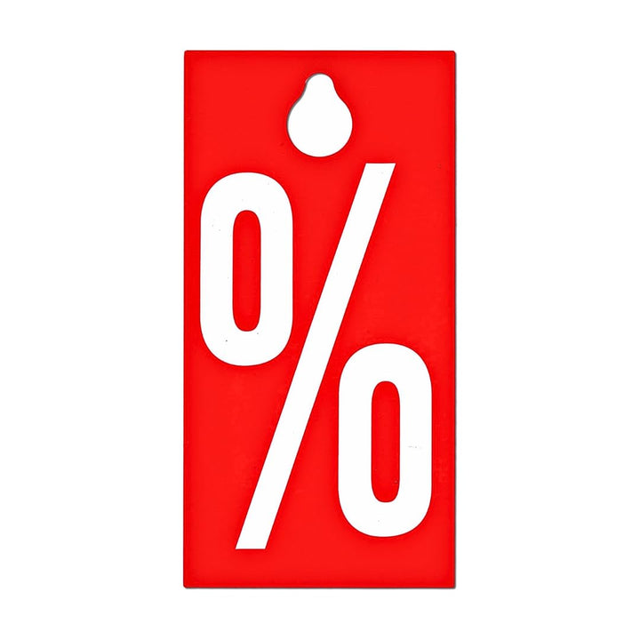 POKORNYS – 100 rote Aktionsetiketten (95 x 115 mm) "%" mit Loch I Kleiderbügelhänger I Sale Etikette