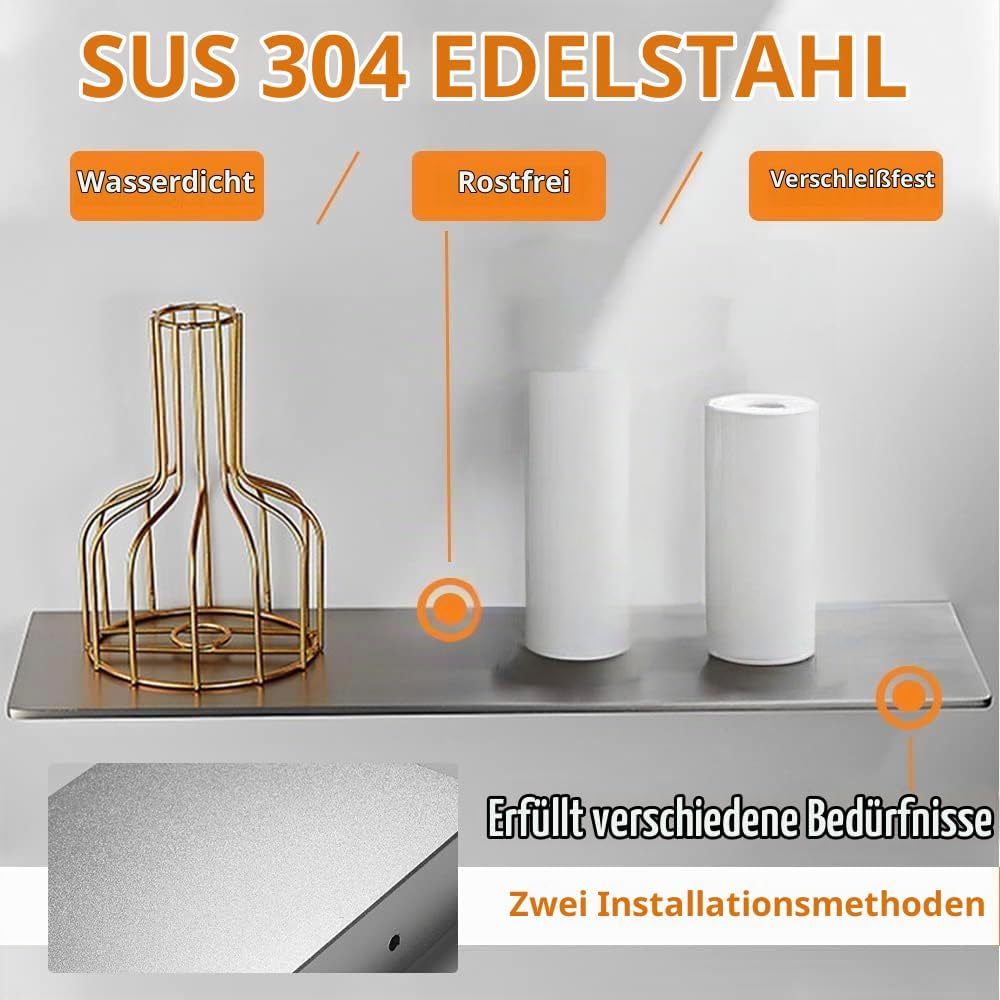 40CM Duschablage Ohne Bohren SUS304 Edelstahl Badablage Gebürstet Selbstklebende für Badezimmer Schl