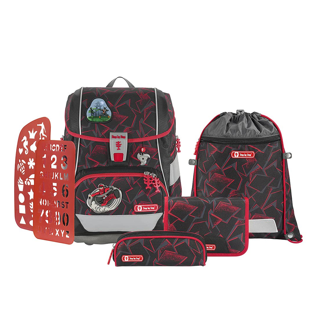 Step by Step Schulranzen-Set 2IN1 Plus Ninja Yuma, 6-teilig, schwarz-rot, ergonomischer Tornister mi