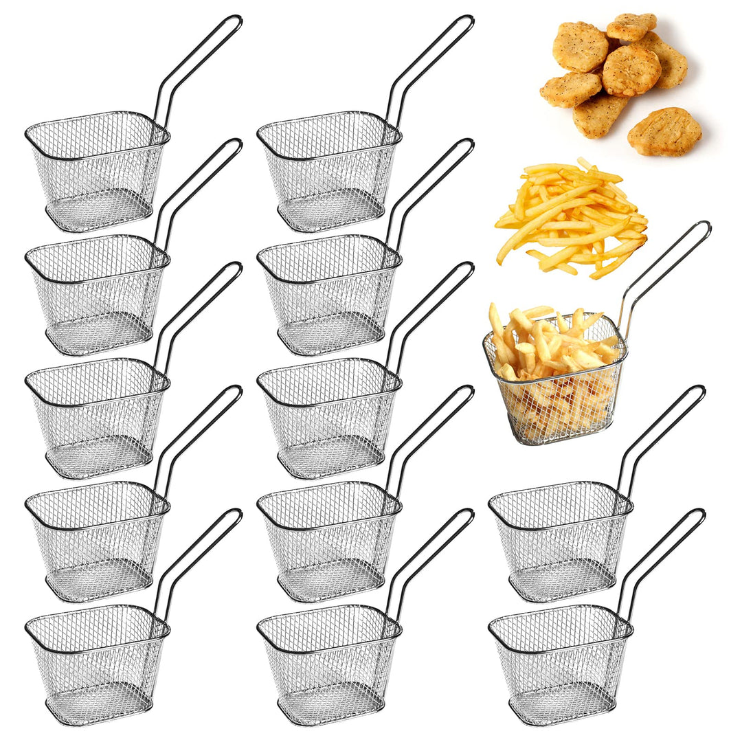Sporgo 12 Stück Pommes Körbchen: Klein Edelstahl Frittierkorb Silber Pommeskörbchen, Korb für Fritti