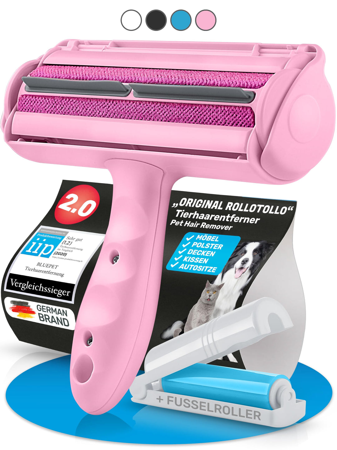 BluePet Tierhaarentferner wiederverwendbar mit Mini Fusselrolle | Fusselentferner für Kleidung, Sofa