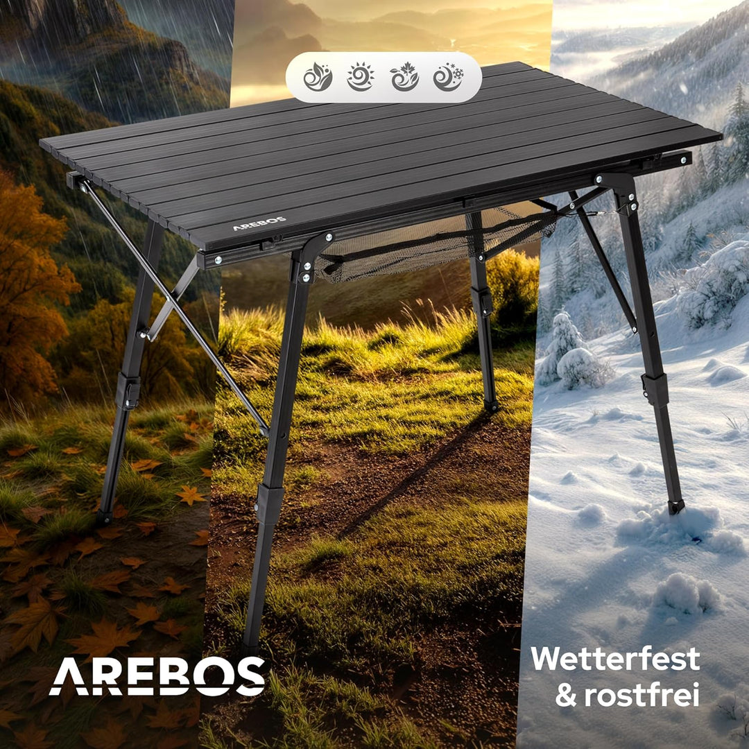 Arebos Campingtisch faltbar 90 x 51,5 cm | Klapptisch höhenverstellbar 47-69 cm | Camping Zubehör, G
