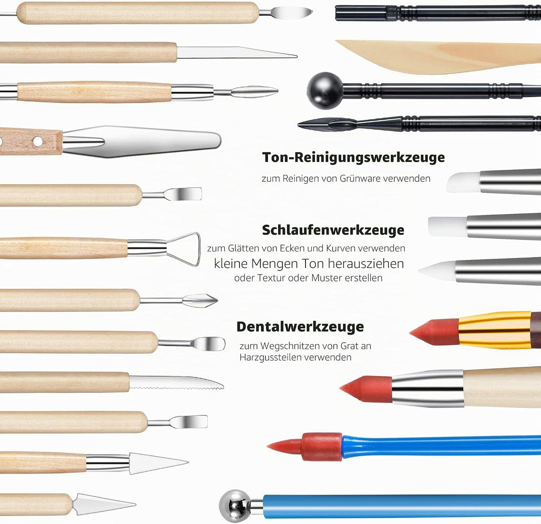 Töpfer-Ton-Modellierwerkzeuge, 44 Doppelseitige Professionelles Tonwerkzeug Töpferwerkzeug-Set mit T