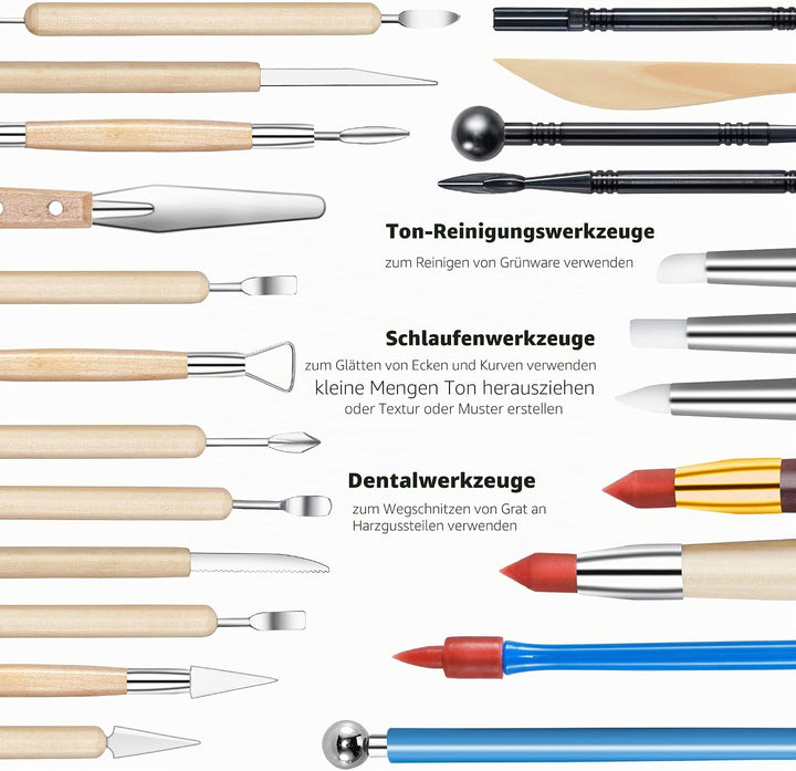 Töpfer-Ton-Modellierwerkzeuge, 44 Doppelseitige Professionelles Tonwerkzeug Töpferwerkzeug-Set mit T