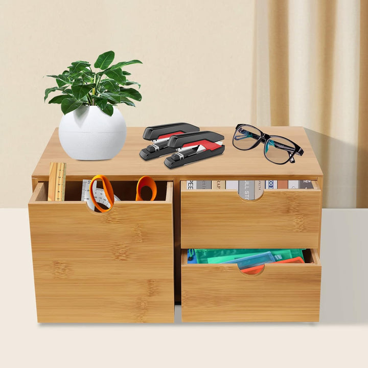 Bambus & MDF, Mini Kommode Schubladenbox Schreibtischorganizer, Schreibtisch Organizer, Bambus,Organ