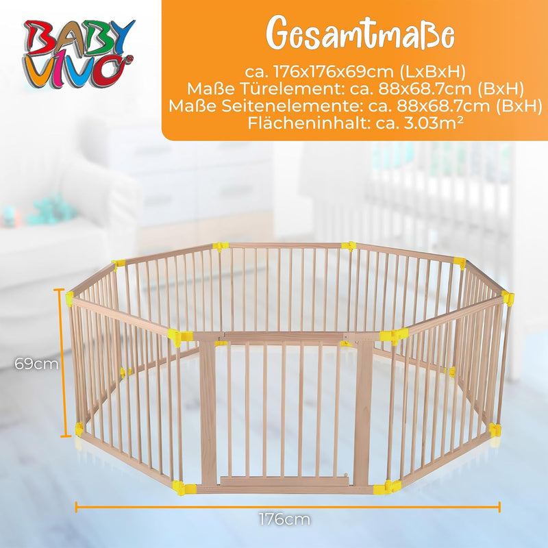 Baby Vivo XXL Laufgitter Laufstall Baby Absperrgitter Krabbelgitter Schutzgitter für Kinder aus Holz