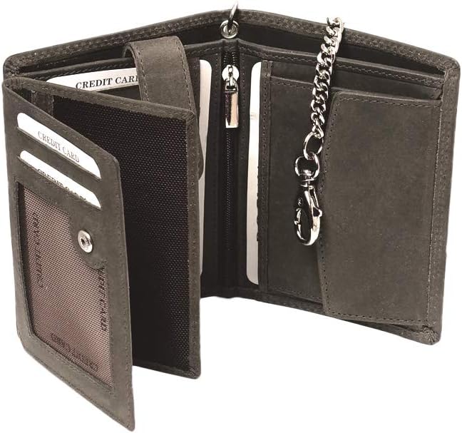 orso Bruno original dunkelbraune Geldbörse mit Kette im hochwertigen Leder Hochformat Bikerbörse mit