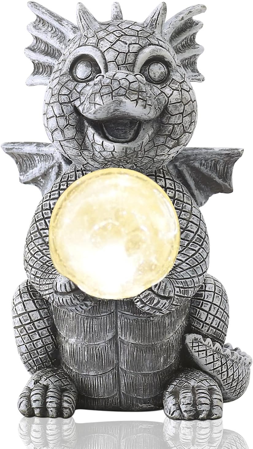 Yeemoo Drachen Figuren Gartendeko für Draussen,Lustig Dragons Deko Garten mit Solar Ball Geschenke f