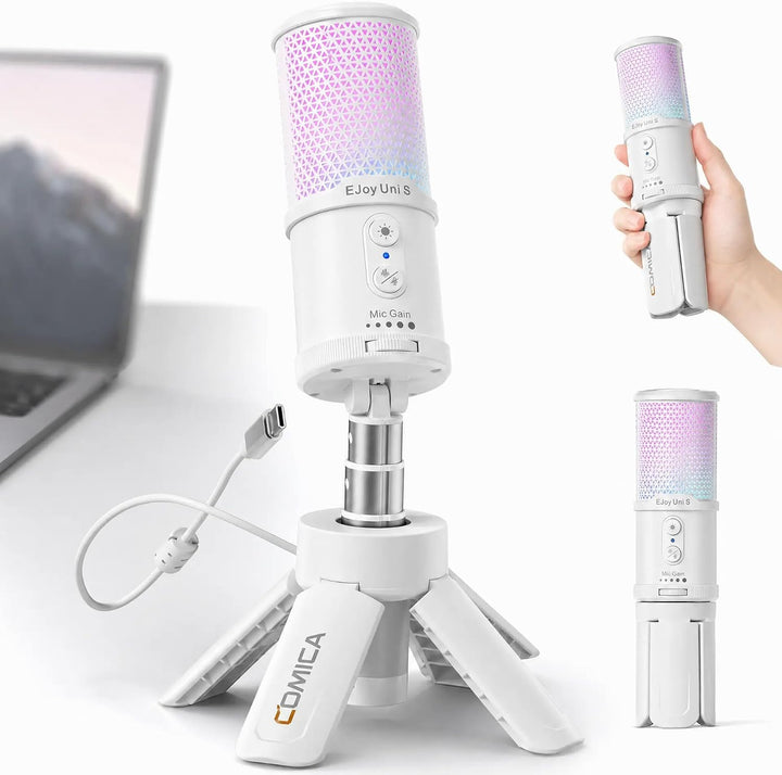 COMICA Ejoy Uni S USB Gaming Mikrofon mit RGB, 48kHz/24Bit, Noise Cancellation Kardioid-Kondensator