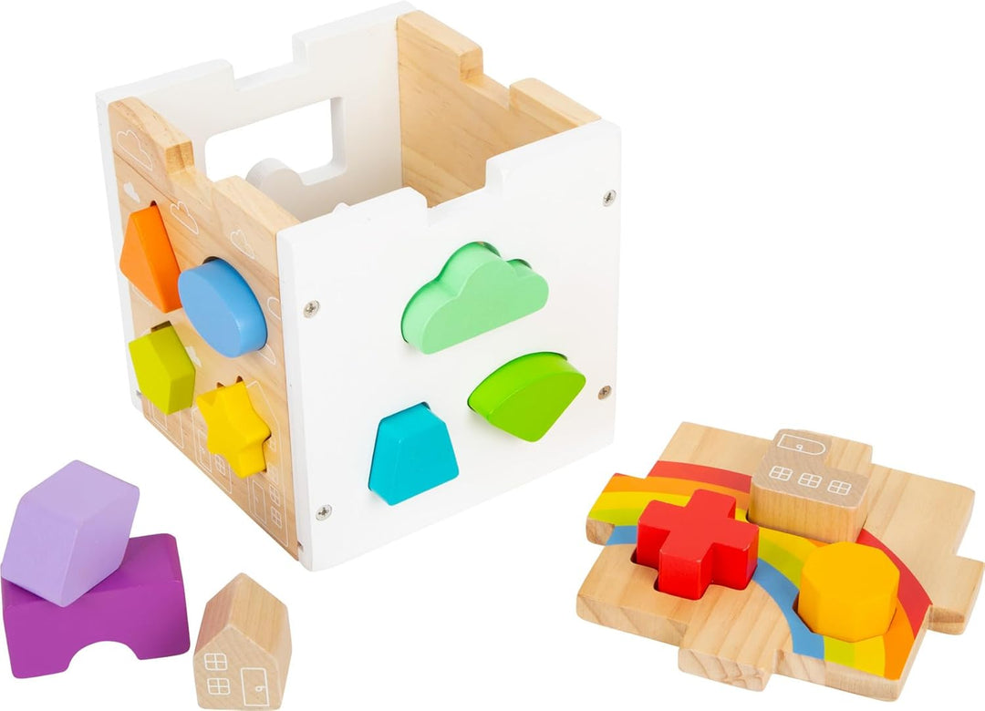 Small Foot Steckwürfel Regenbogen, 13 unterschiedlich geformte Steckelemente aus Holz, ab 12 Monaten