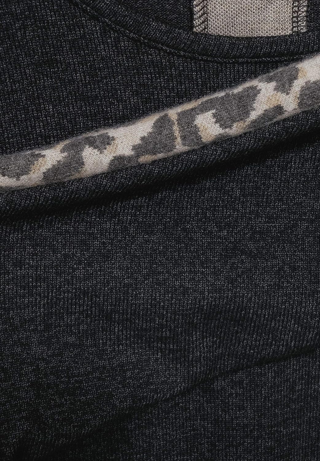 Street One Damen Shirt mit Leo-Details Anthracite Melange 36 Rundhalsausschnit, Flammgarn, 3/4-Arm,