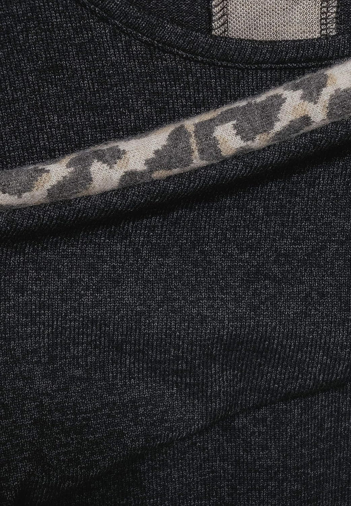 Street One Damen Shirt mit Leo-Details Anthracite Melange 36 Rundhalsausschnit, Flammgarn, 3/4-Arm,